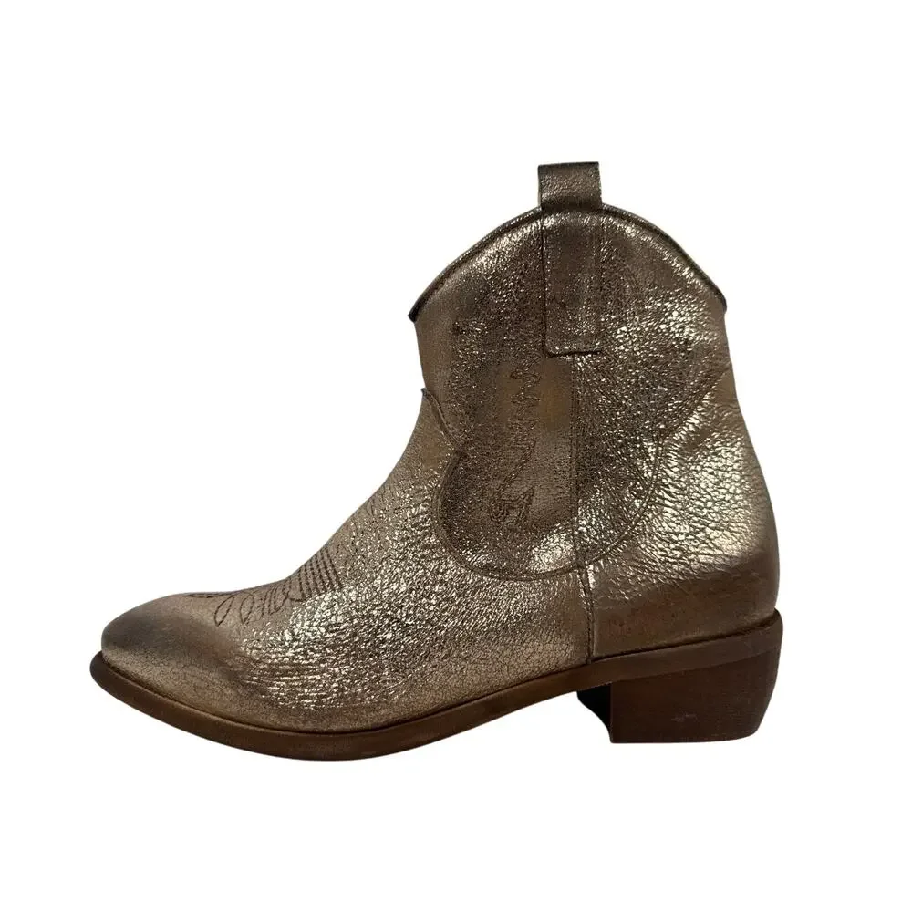 Sesto Meucci Texric‎ Western Ankle Bootie Womens 9 Italian Leather Metallic Gold